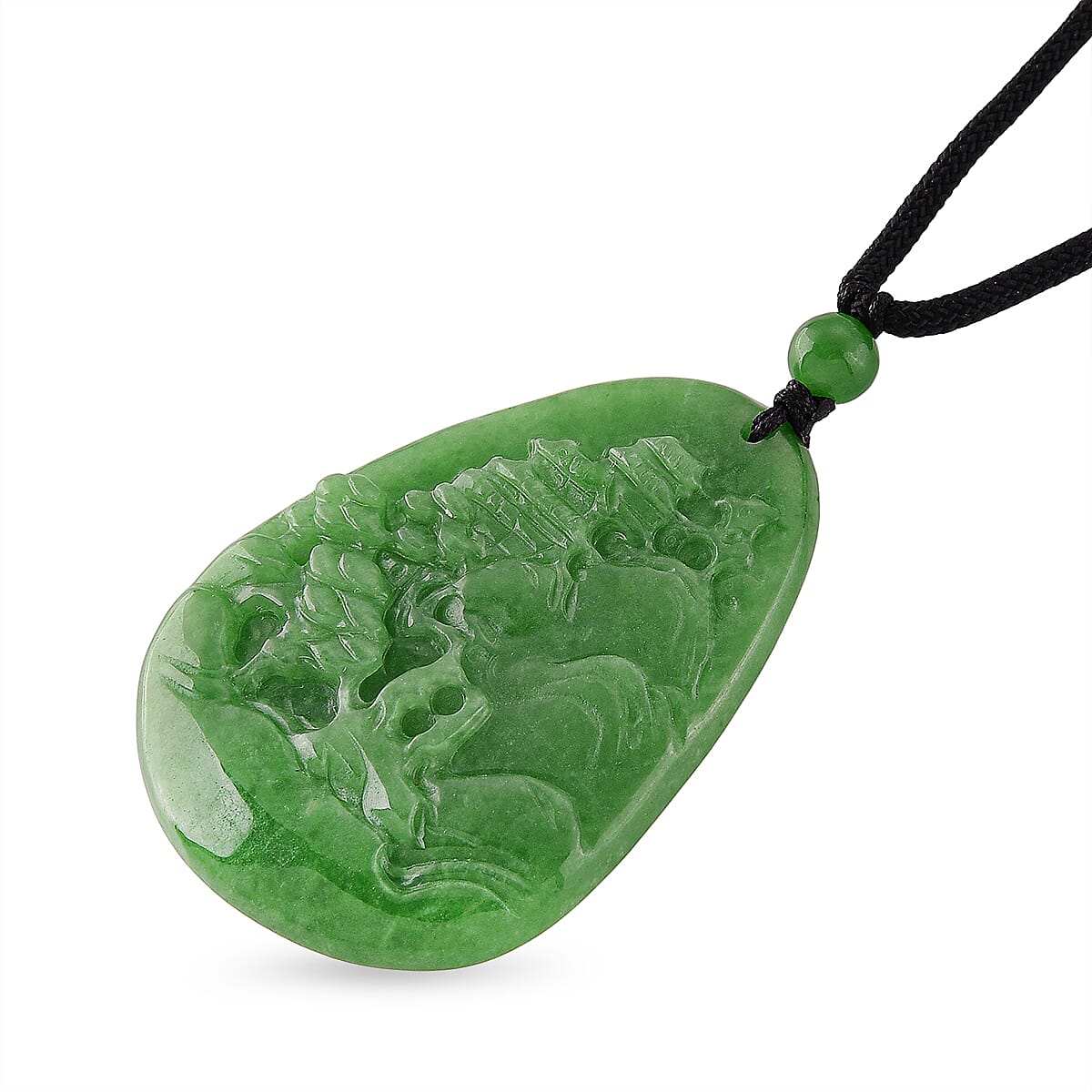 Enhanced Green Jade Beads Curving Cut Necklace (Size - 28) with Adjustable Cotton Thread 85.00 Ct. 8497953 4