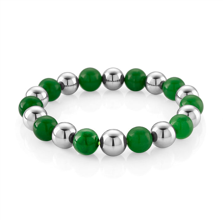 Green Jadeite Jade and Hematite Stretchable Bracelet (Size - 7.5) 200.00 Ct. 8519748 1