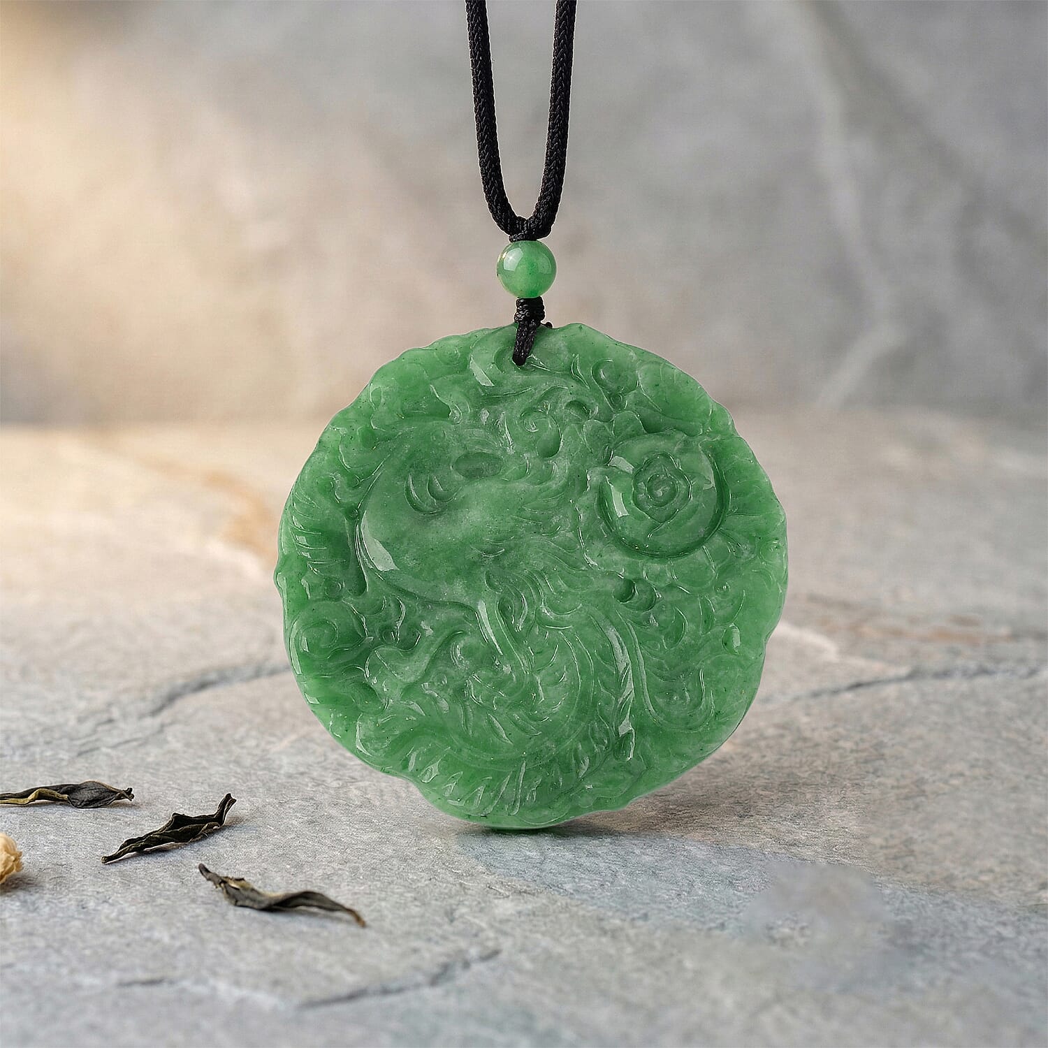 Enhanced Green Jade Beads Necklace (Size - 28) with Adjustable Cotton Thread 110.00 Ct. V32512859 3