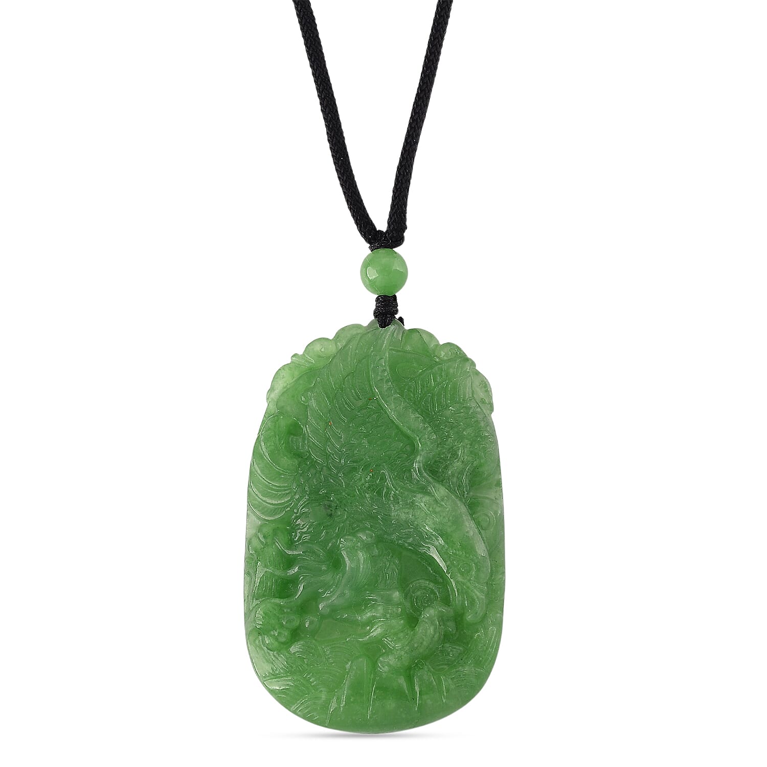 Enhanced Carved Eagle Burmese Green Jade Beads Necklace (Size - 28) with Adjustable Cotton Thread 110.00 Ct. 8483153 0