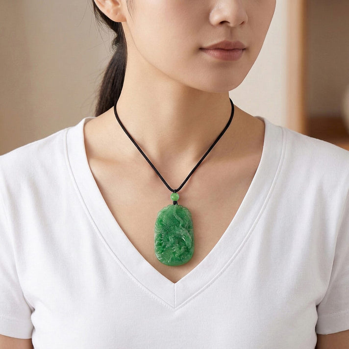Enhanced Carved Eagle Burmese Green Jade Beads Necklace (Size - 28) with Adjustable Cotton Thread 110.00 Ct. 8483153 2