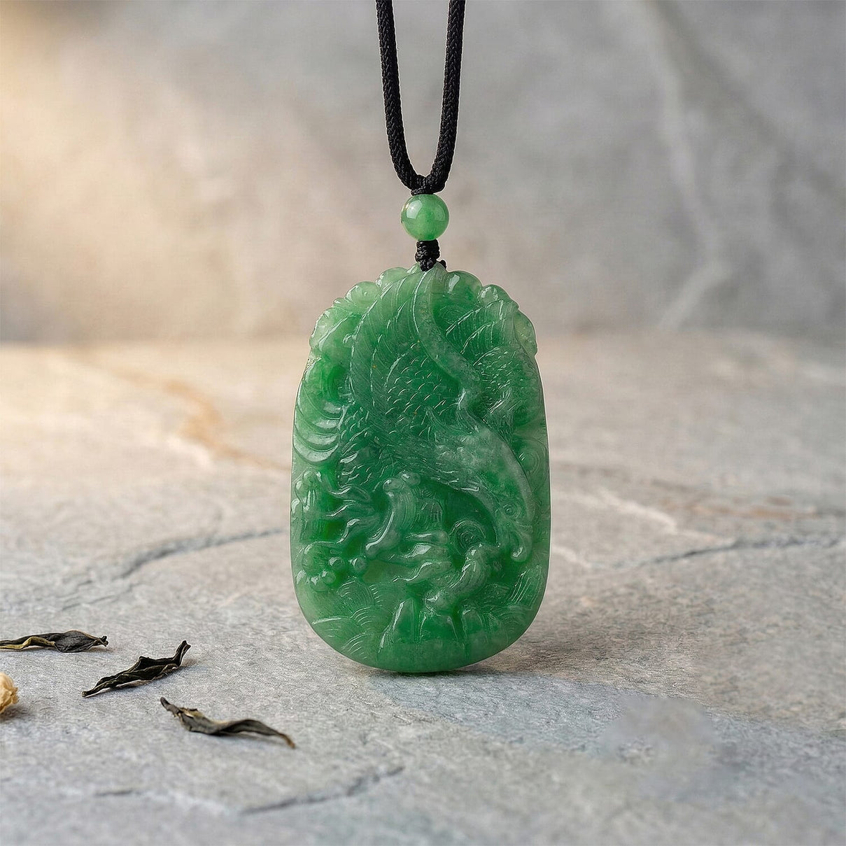 Enhanced Carved Eagle Burmese Green Jade Beads Necklace (Size - 28) with Adjustable Cotton Thread 110.00 Ct. 8483153 3