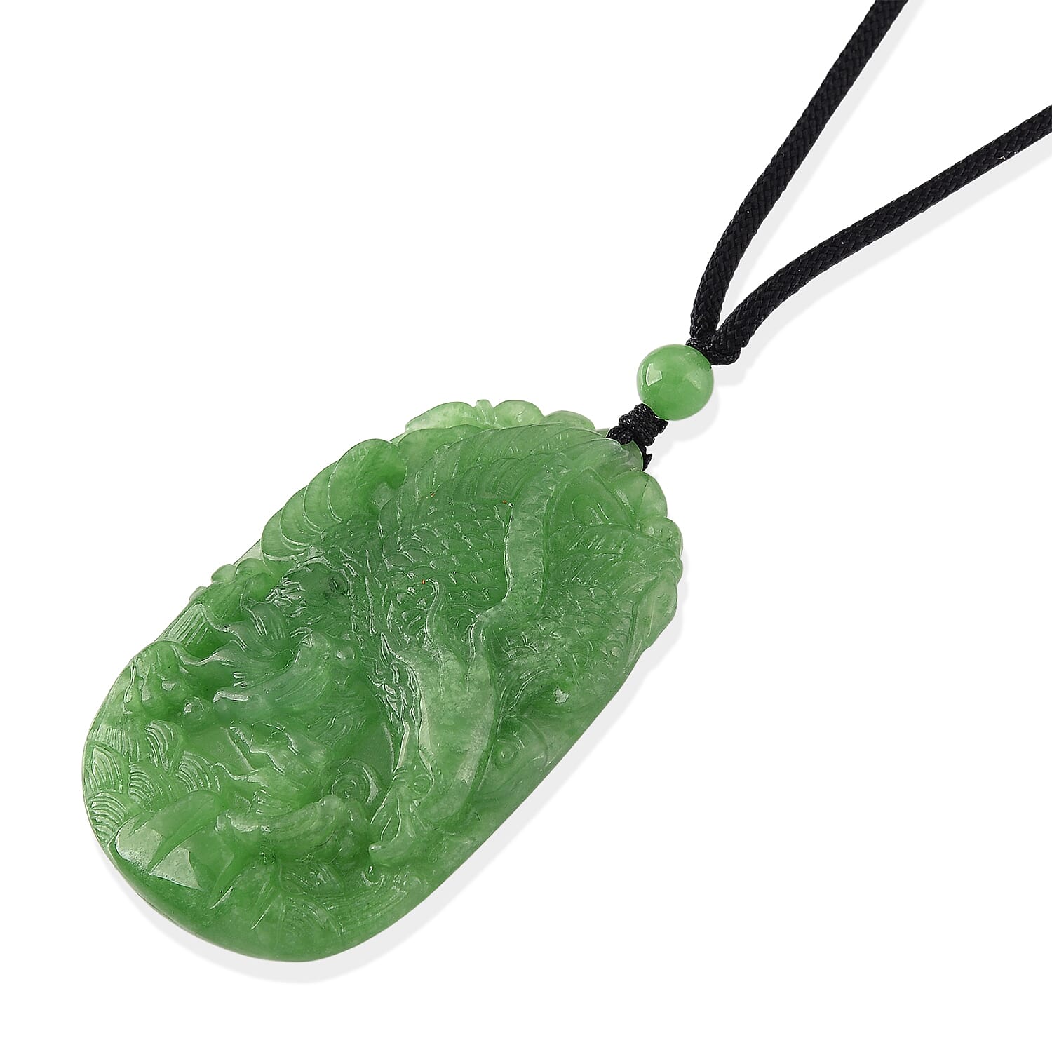 Enhanced Carved Eagle Burmese Green Jade Beads Necklace (Size - 28) with Adjustable Cotton Thread 110.00 Ct. 8483153 4
