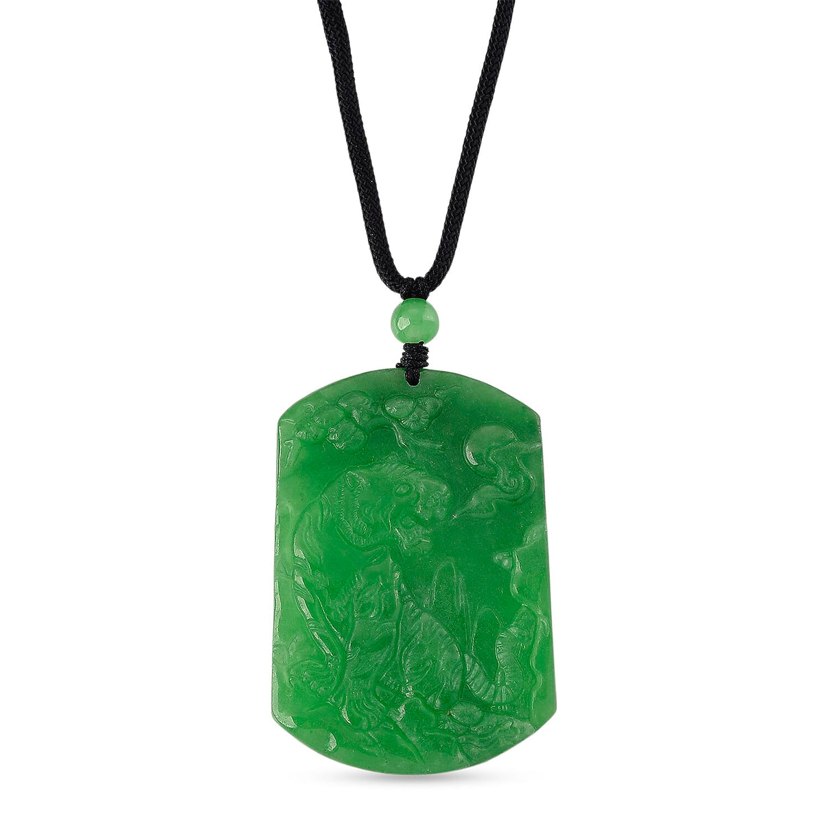 Enhanced  Carved Tiger Burmese Green Jade Beads Necklace (Size - 28) with Adjustable Cotton Thread 110.00 Ct. V32514933 0