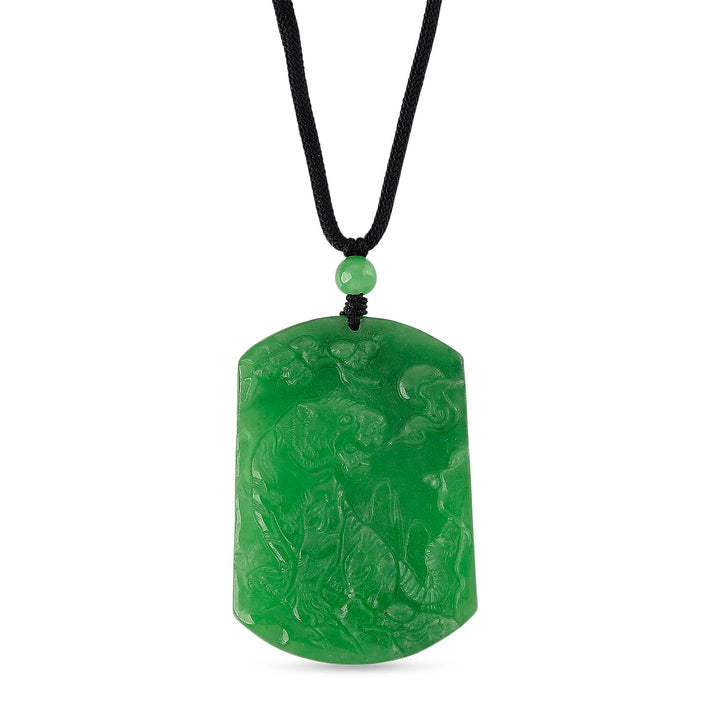 Enhanced  Carved Tiger Burmese Green Jade Beads Necklace (Size - 28) with Adjustable Cotton Thread 110.00 Ct. 8483154 1