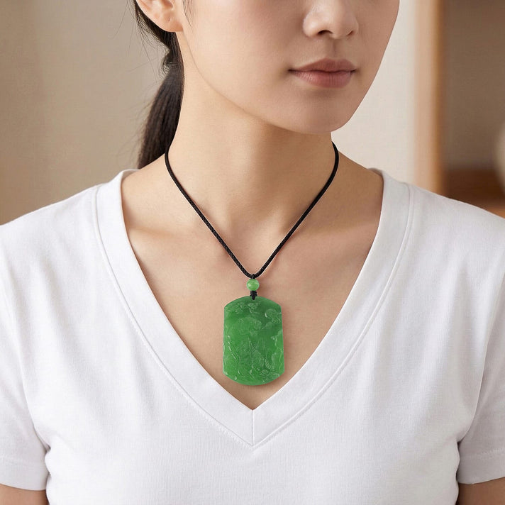 Enhanced  Carved Tiger Burmese Green Jade Beads Necklace (Size - 28) with Adjustable Cotton Thread 110.00 Ct. 8483154 2