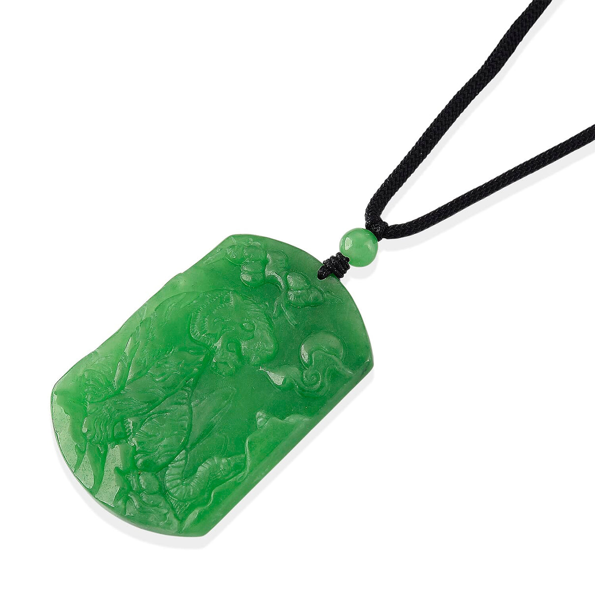 Enhanced  Carved Tiger Burmese Green Jade Beads Necklace (Size - 28) with Adjustable Cotton Thread 110.00 Ct. V32514933 4
