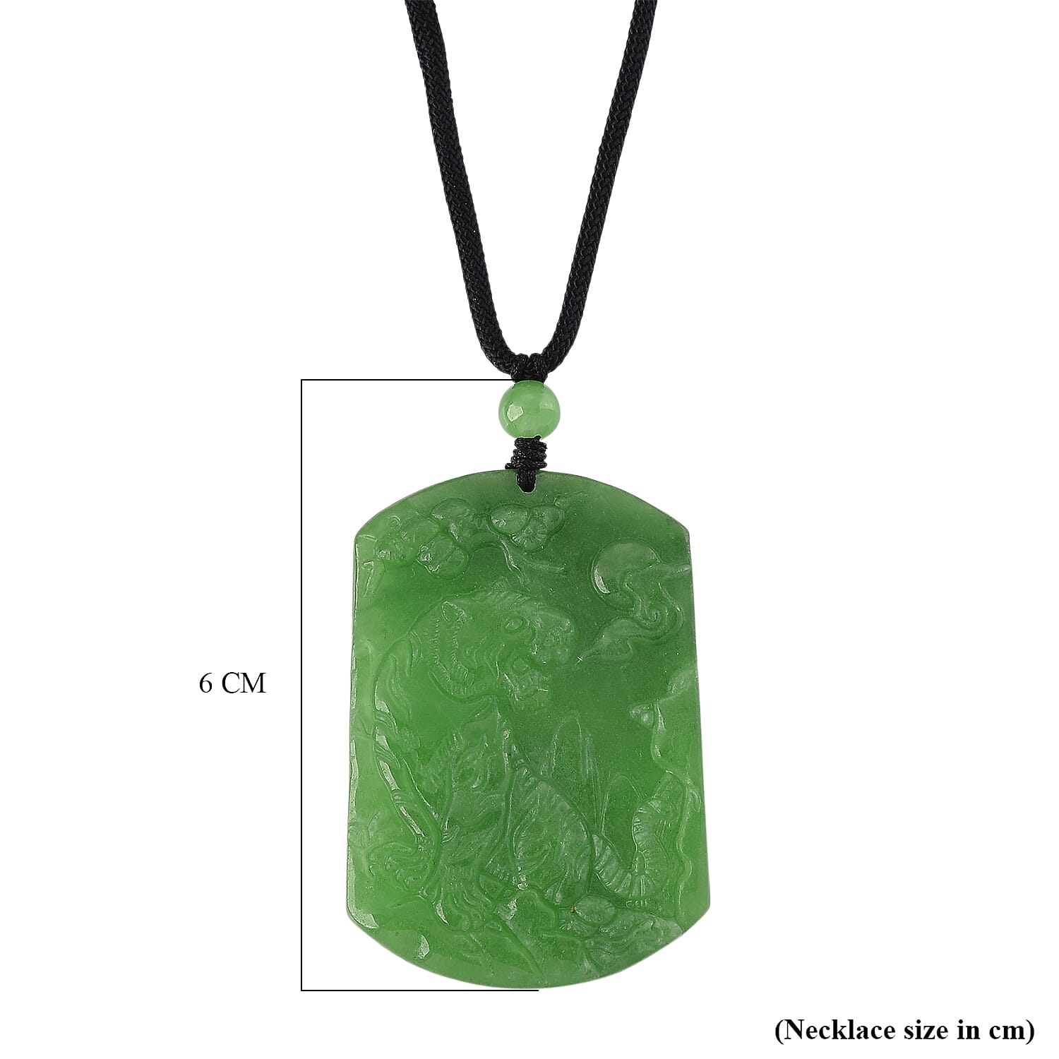 Enhanced  Carved Tiger Burmese Green Jade Beads Necklace (Size - 28) with Adjustable Cotton Thread 110.00 Ct. V32514933 7