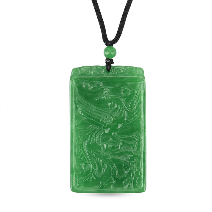 Enhanced Green Jade Beads Phoenix Carved Necklace (Size - 28) with Adjustable Cotton Thread 175.00 Ct. 8378673 1
