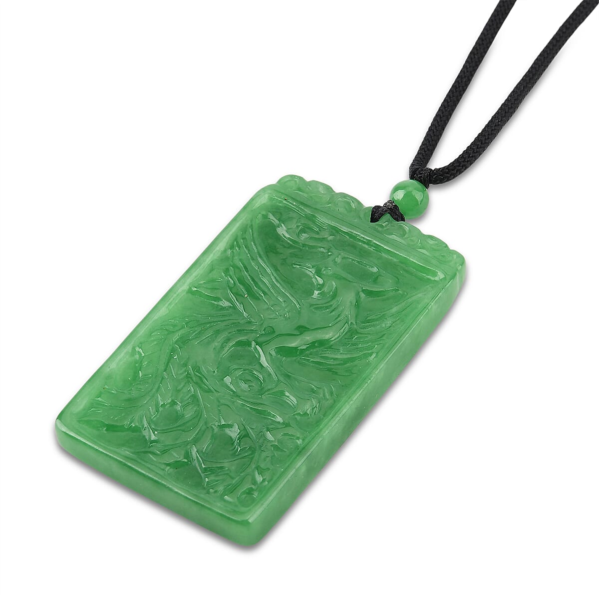 Enhanced Green Jade Beads Phoenix Carved Necklace (Size - 28) with Adjustable Cotton Thread 175.00 Ct. 8378673 4