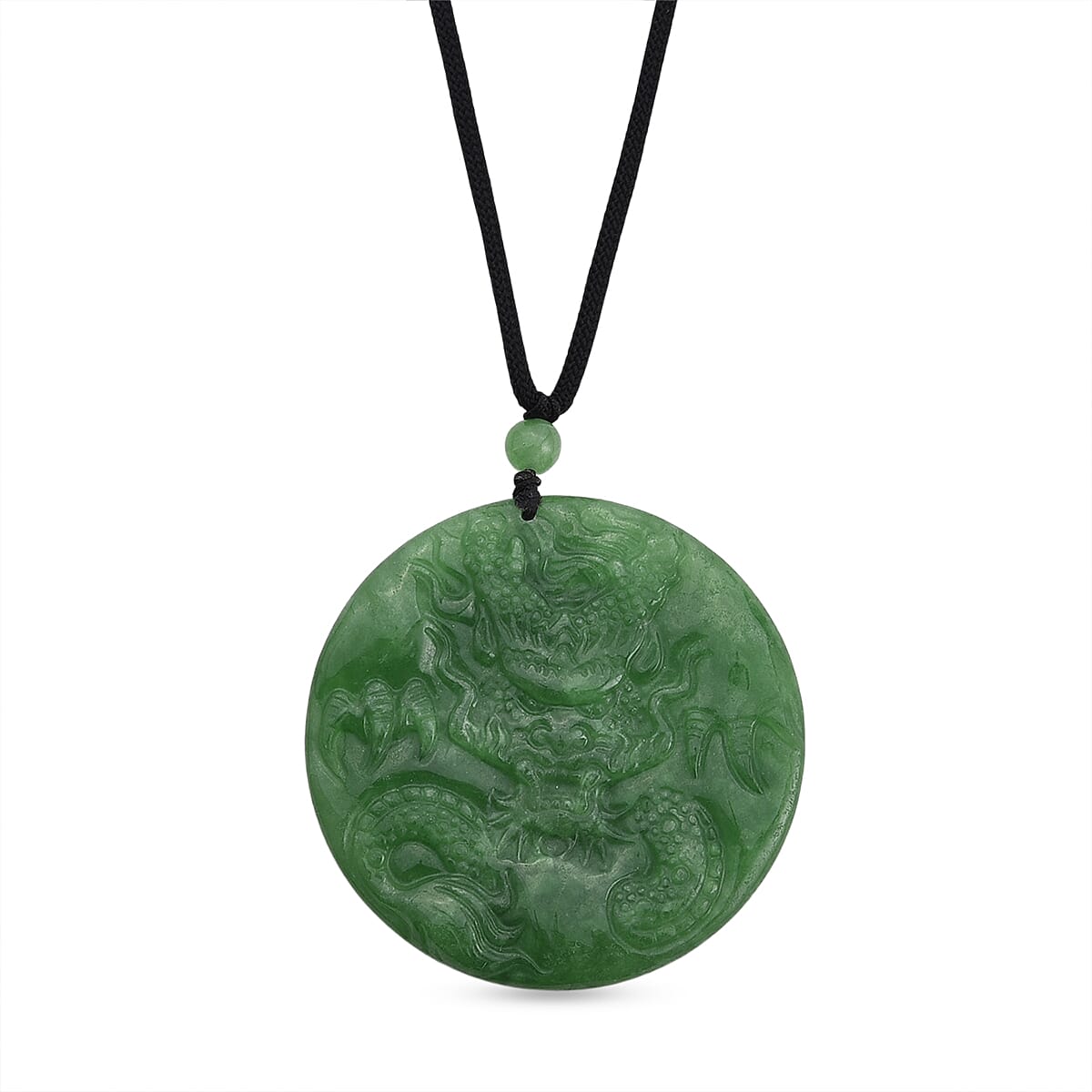Green Jade Dragons &amp; Buddha Necklace (Size - 28) with Adjustable Cotton Thread 220.00 Ct. V32514494 0
