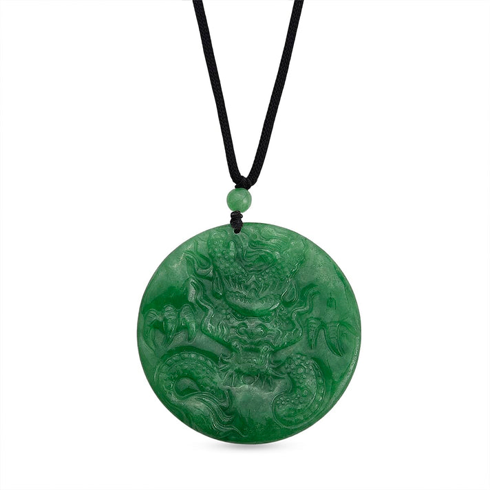 Enhanced Green Jade Beads Double-Sided Carving Necklace (Size - 28) with Adjustable Cotton Thread 220.00 Ct. 8378672 1