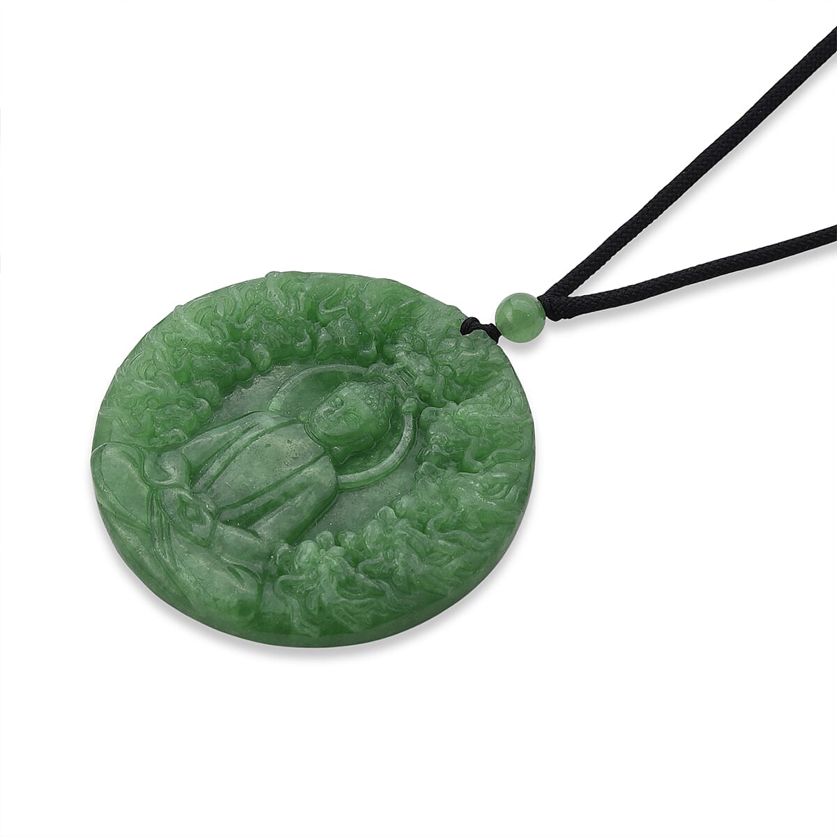 Green Jade Dragons &amp; Buddha Necklace (Size - 28) with Adjustable Cotton Thread 220.00 Ct. V32514494 5