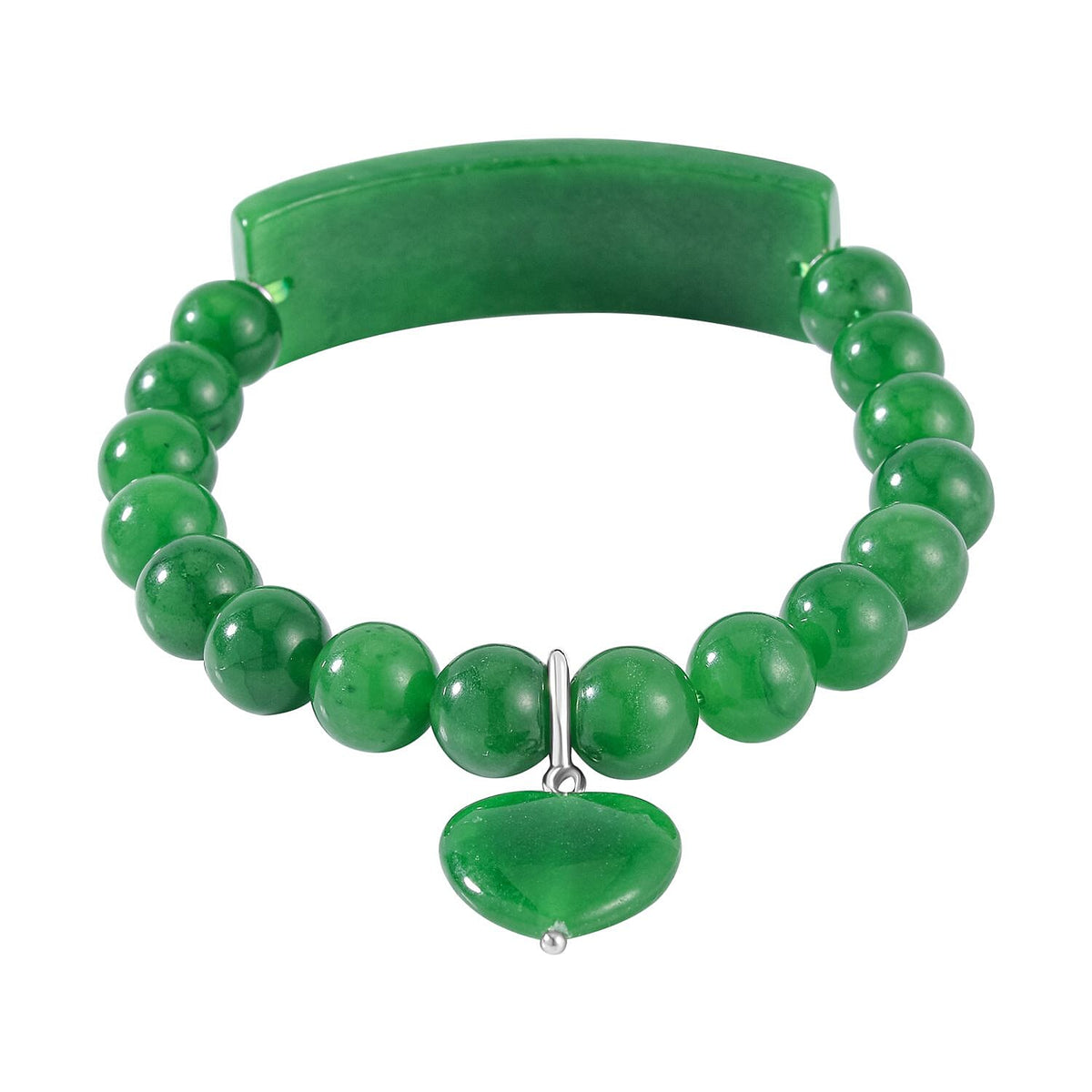 Green Jade Bracelet (Size - 7 Stretchable) in Rhodium Overlay Sterling Silver 190.00 Ct. 8098765 4