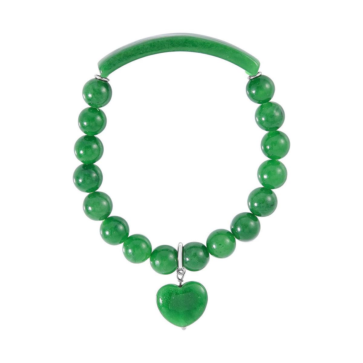Green Jade Bracelet (Size - 7 Stretchable) in Rhodium Overlay Sterling Silver 190.00 Ct. 8098765 5