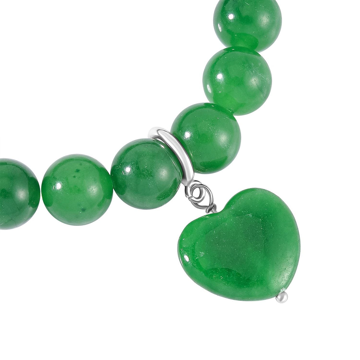 Green Jade Bracelet (Size - 7 Stretchable) in Rhodium Overlay Sterling Silver 190.00 Ct. 8098765 6