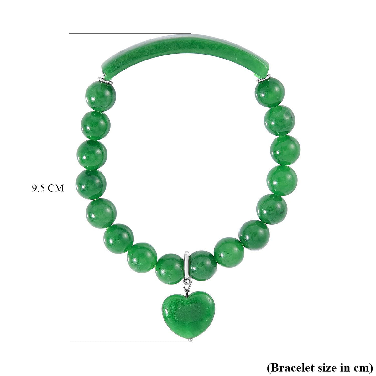 Green Jade Bracelet (Size - 7 Stretchable) in Rhodium Overlay Sterling Silver 190.00 Ct. 8098765 7