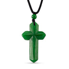 Green Jadeide Carved Cross Adjustable Necklace (Size - 28)