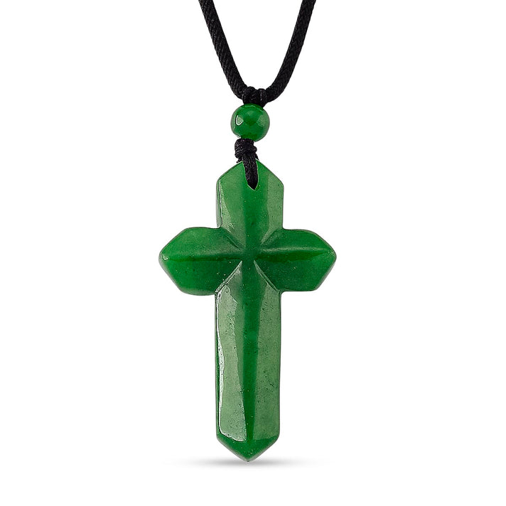 Green Jadeite Carved Cross Adjustable Necklace (Size - 28) 8497945 1