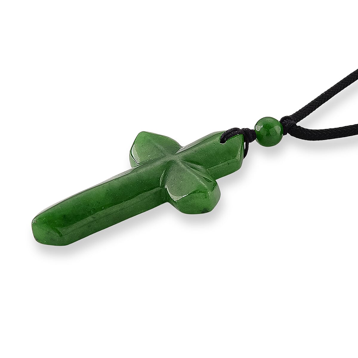Green Jadeite Carved Cross Adjustable Necklace (Size - 28) 8497945 4