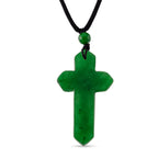 Green Jadeide Carved Cross Adjustable Necklace (Size - 28)