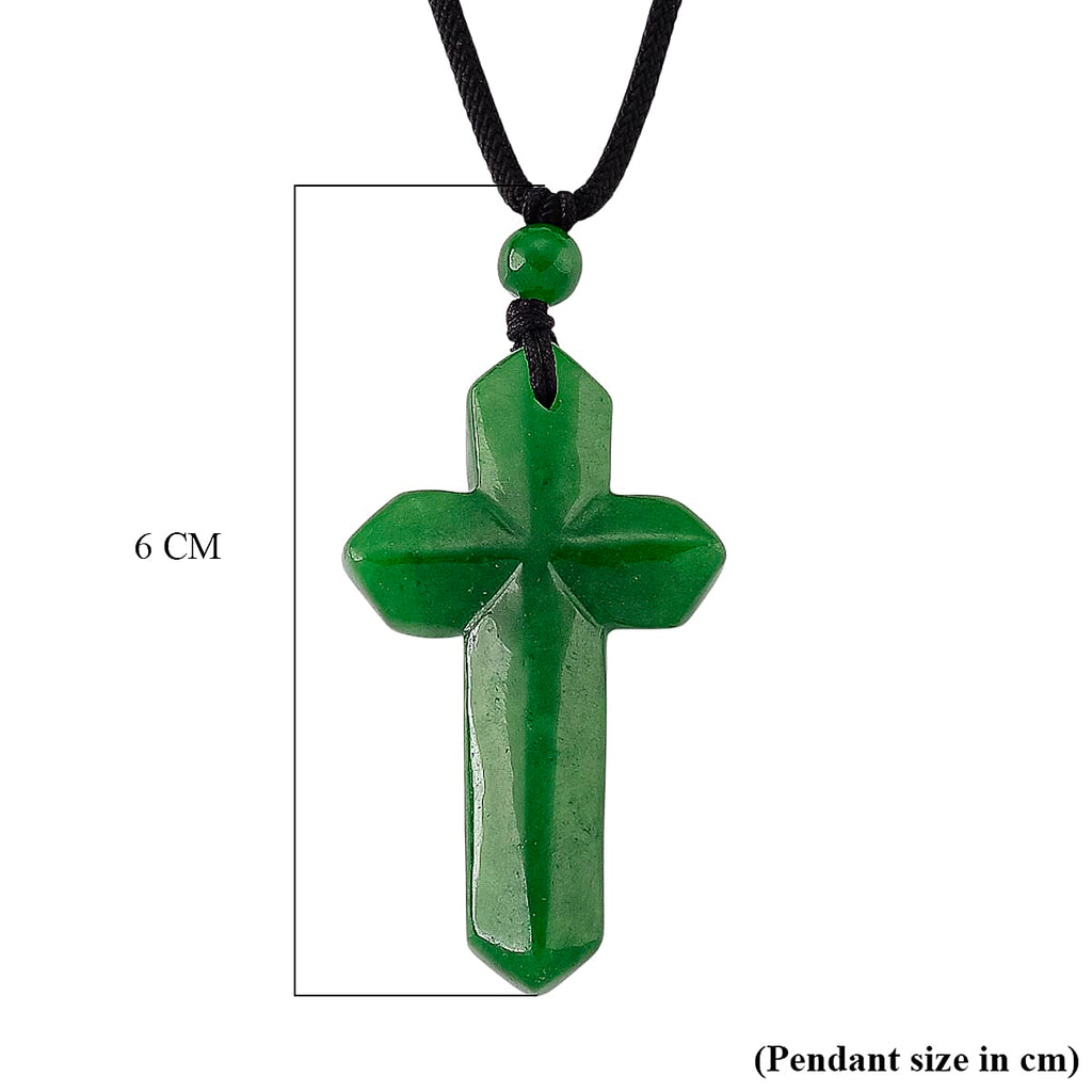 Green Jadeide Carved Cross Adjustable Necklace (Size - 28)