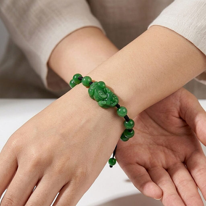 Green Jadeite Jade Carved Pixiu Adjustable Bracelet (Size 6.5-9.5) 35.00 Ct. 8497934 2