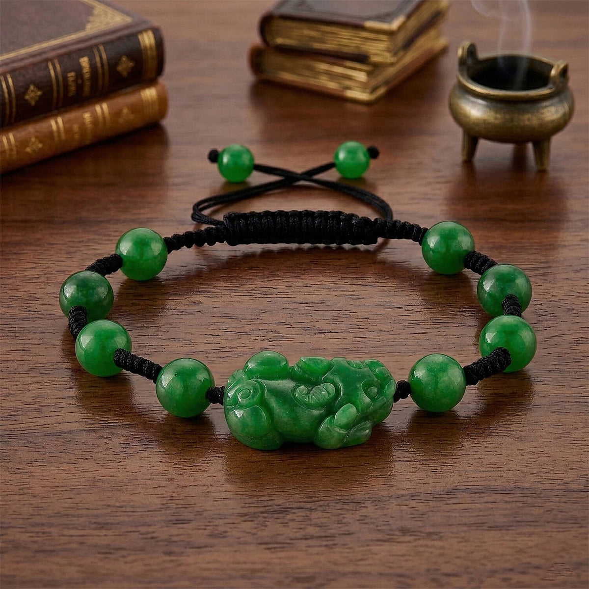 Green Jadeite Jade Carved Pixiu Adjustable Bracelet (Size 6.5-9.5) 35.00 Ct. V32519905 3
