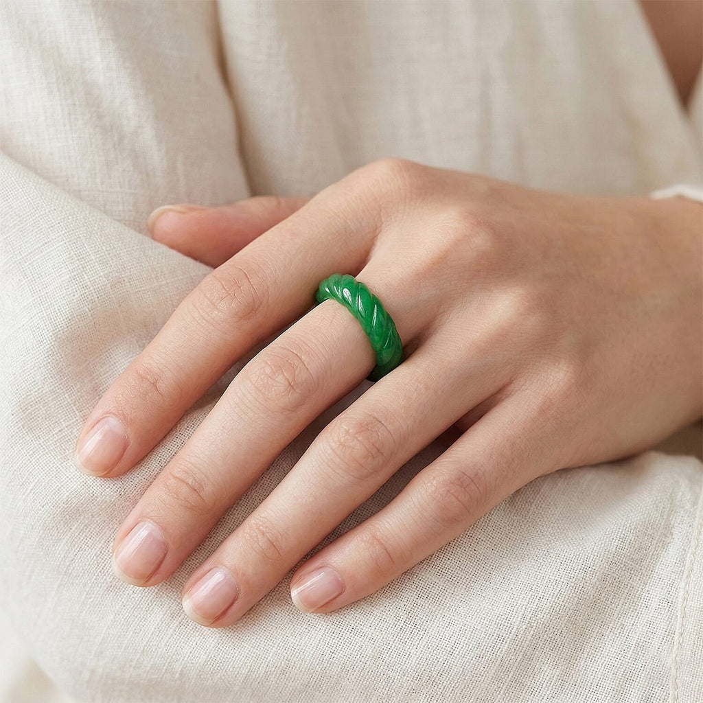 Enhanced Green Jade Curving Cut Band Ring 20.00 Ct.