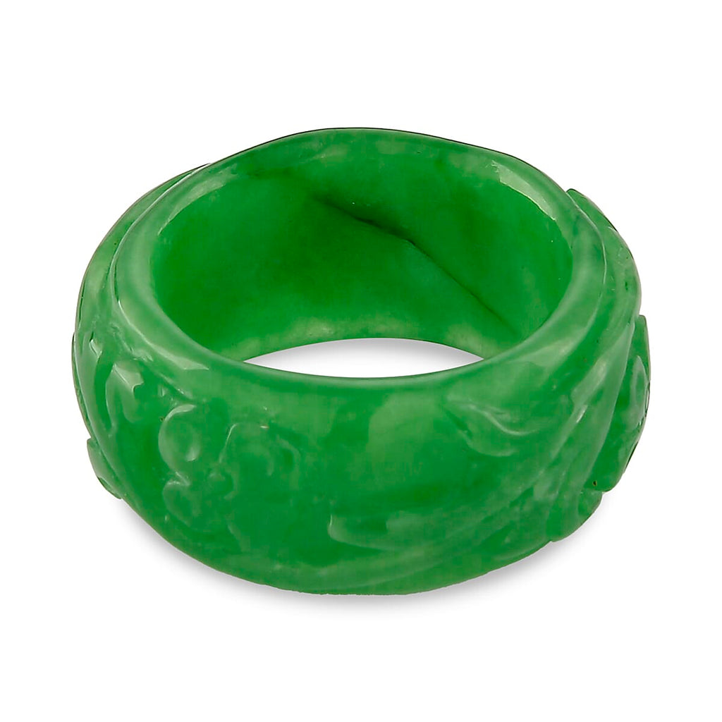Green Jade Curving Cut Floral Band Ring 30.00 Ct.