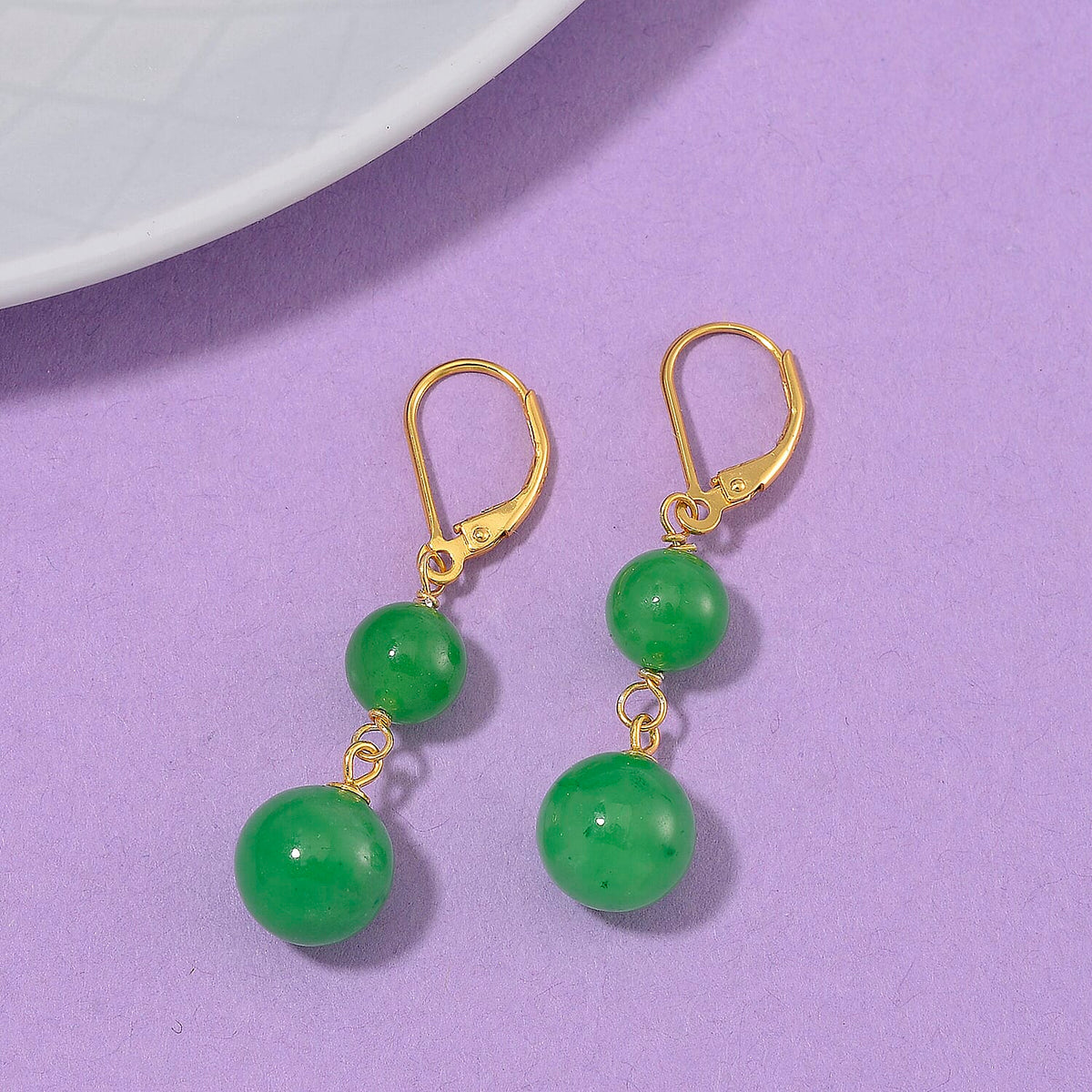 Enhanced Green Jade Earring with Lever Back in Yellow Gold Plated Sterling Silver 23.00 Ct. 8111669 2