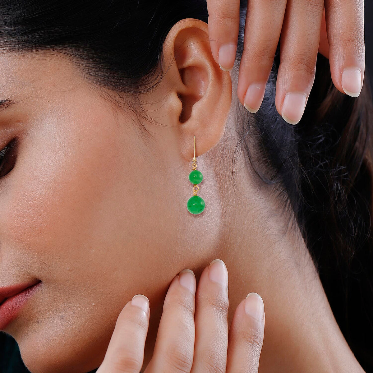 Enhanced Green Jade Earring with Lever Back in Yellow Gold Plated Sterling Silver 23.00 Ct. 8111669 3