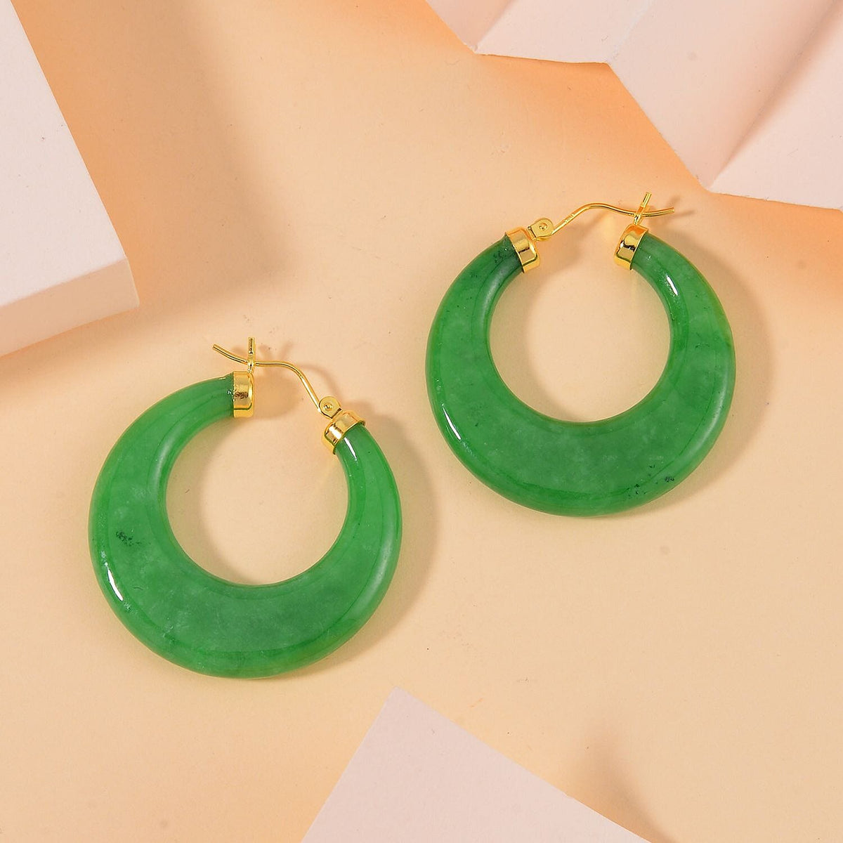 Green Jade Circle Earrings in Yellow Gold Plated Sterling Silver 70.00 Ct. 7691719 1