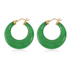 Green Jade Circle Earrings in Yellow Gold Plated Sterling Silver 70.00 Ct.
