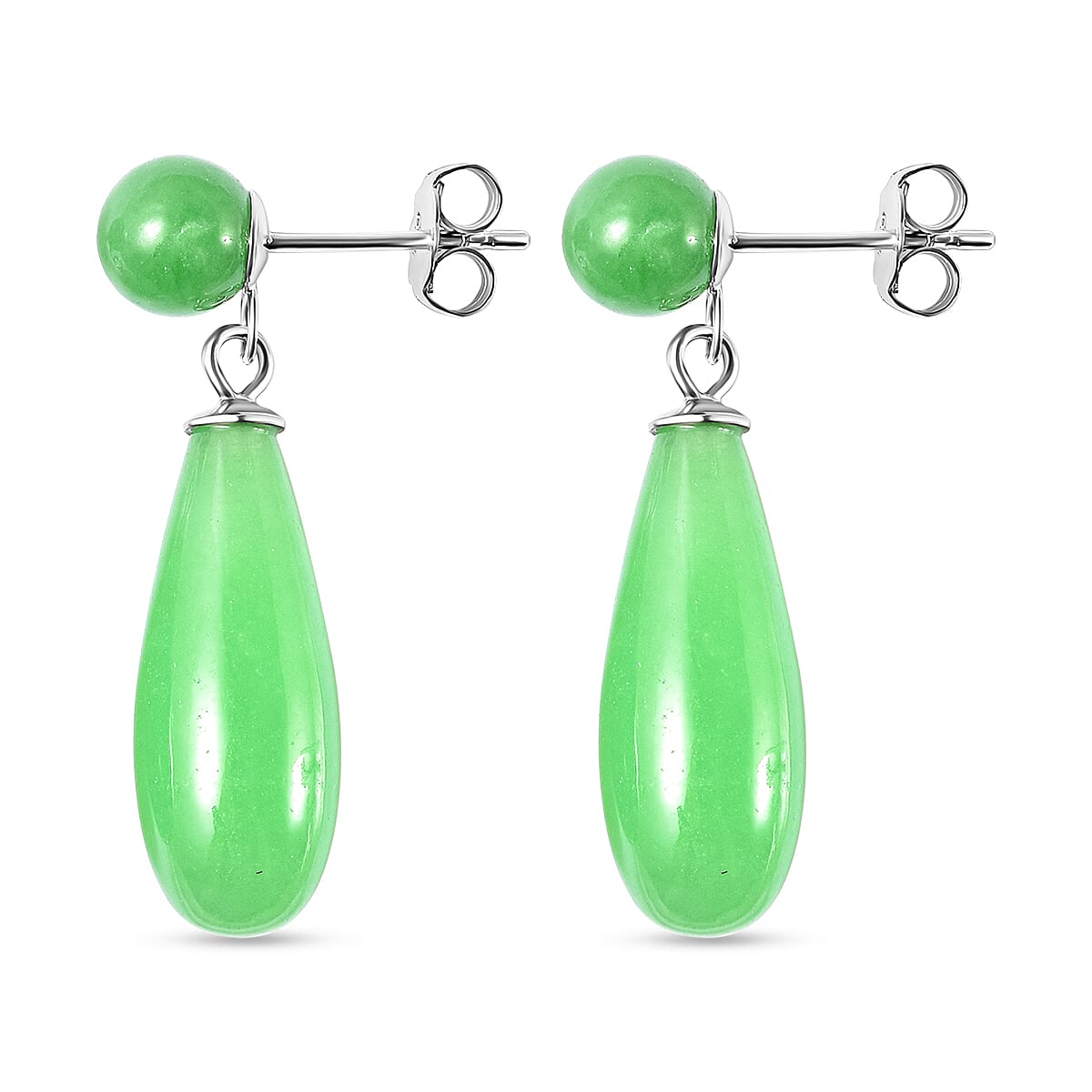 Green Jade Drop Earrings in Rhodium Overlay Sterling Silver 26.00 Ct 7758906 4