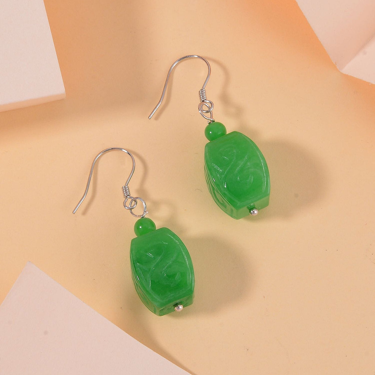 Green Jadeite Jade Earrings in Rhodium Overlay Sterling Silver 55.00 Ct. 7694112 1