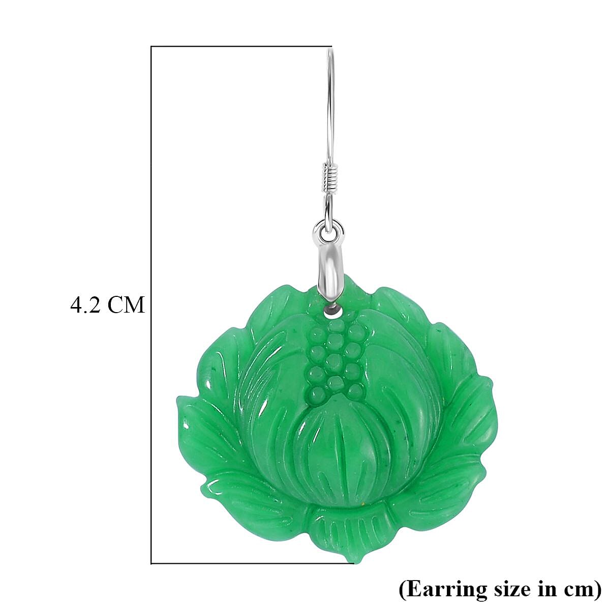 Hand Carved Green Jadeite Jade Earrings in Rhodium Overlay Sterling Silver 61.00 Ct. 3319428 6