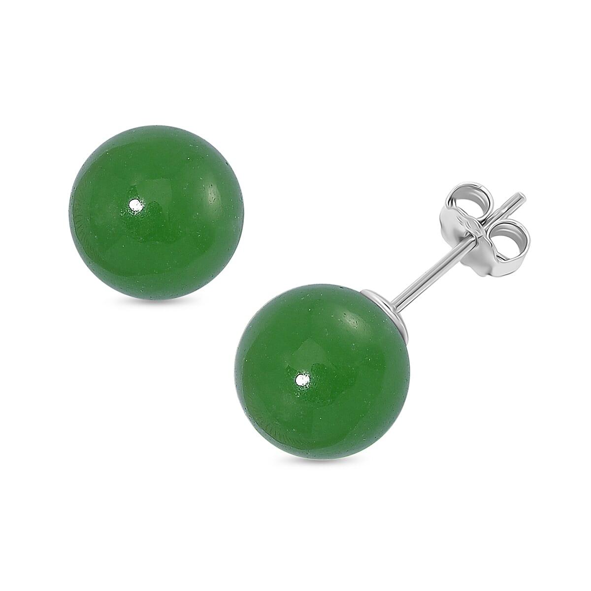 Enhanced Green Jade Earring (10mm) with Push Back in Rhodium Overlay Sterling Silver 15.00 Ct. 8111918 0