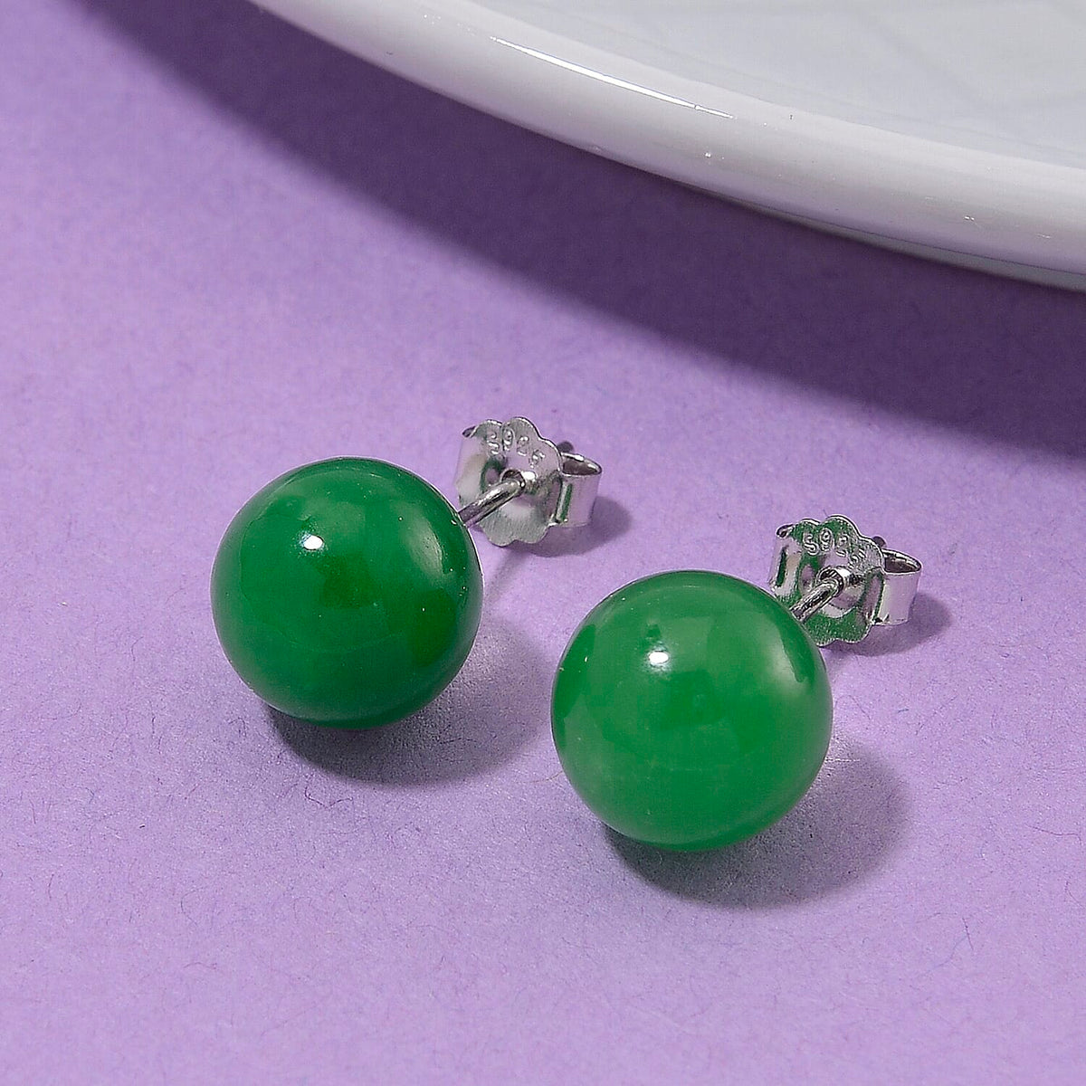 Enhanced Green Jade Earring (10mm) with Push Back in Rhodium Overlay Sterling Silver 15.00 Ct. 8111918 2