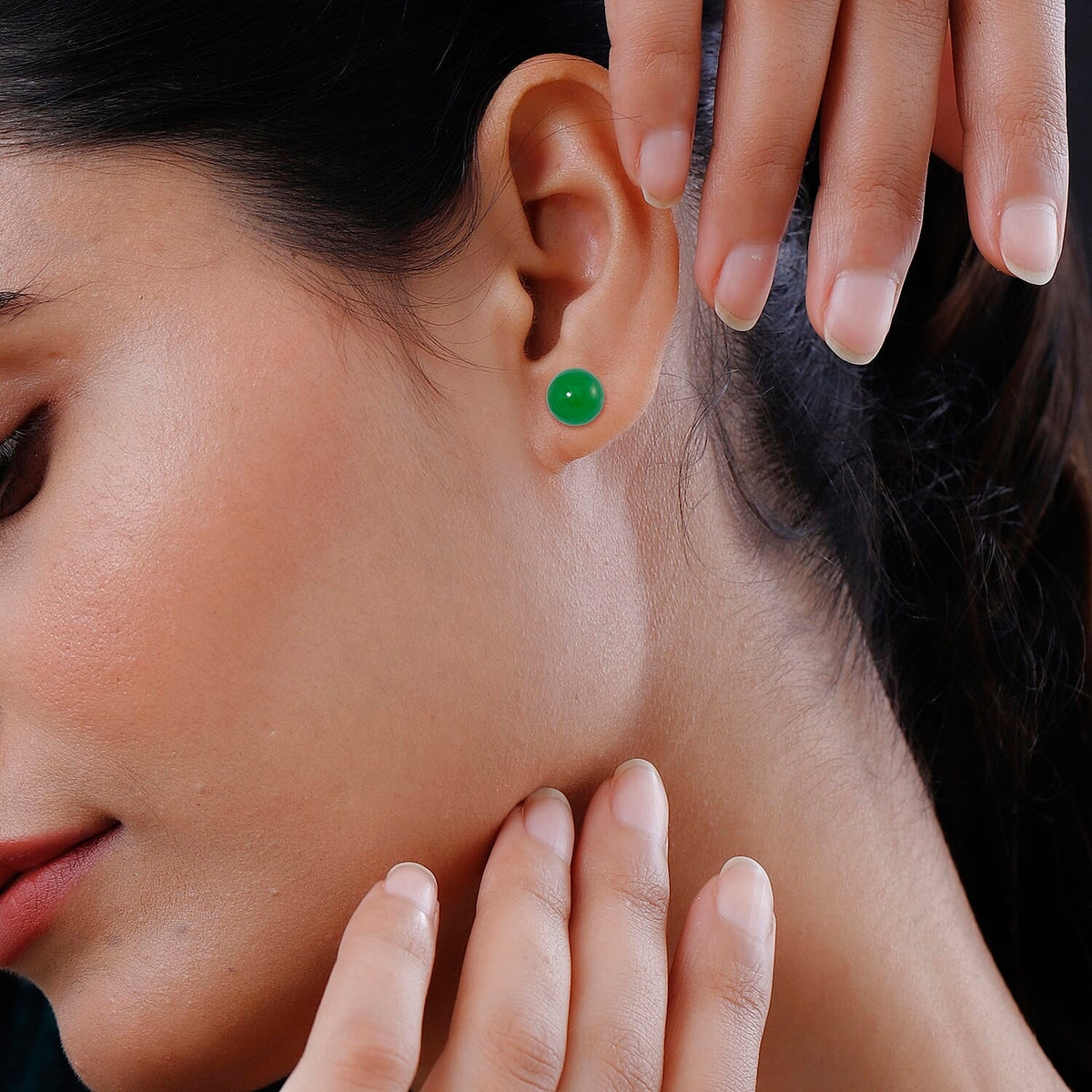 Enhanced Green Jade Earring (10mm) with Push Back in Rhodium Overlay Sterling Silver 15.00 Ct. 8111918 3