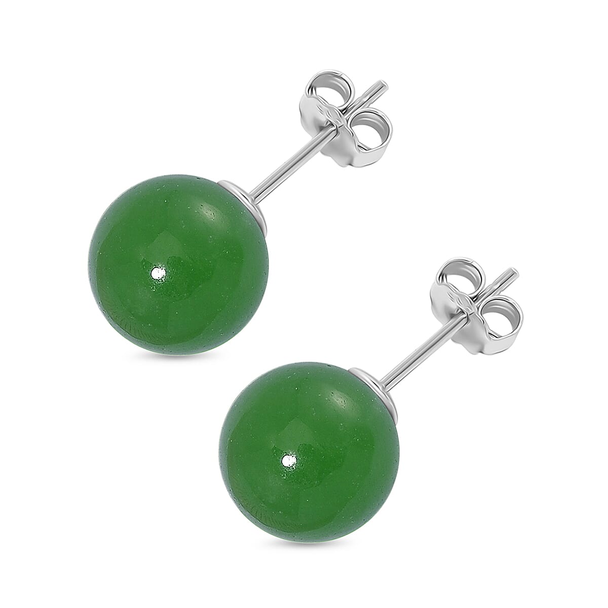 Enhanced Green Jade Earring (10mm) with Push Back in Rhodium Overlay Sterling Silver 15.00 Ct. 8111918 4