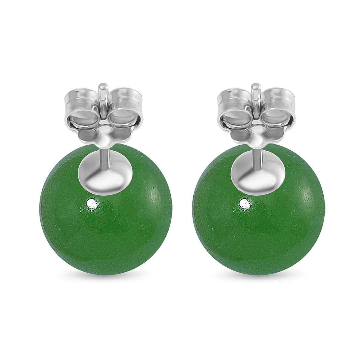 Enhanced Green Jade Earring (10mm) with Push Back in Rhodium Overlay Sterling Silver 15.00 Ct. 8111918 5