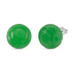 Green Jadeite Earring with Push Back in Rhodium Overlay Sterling Silver 35.00 Ct.