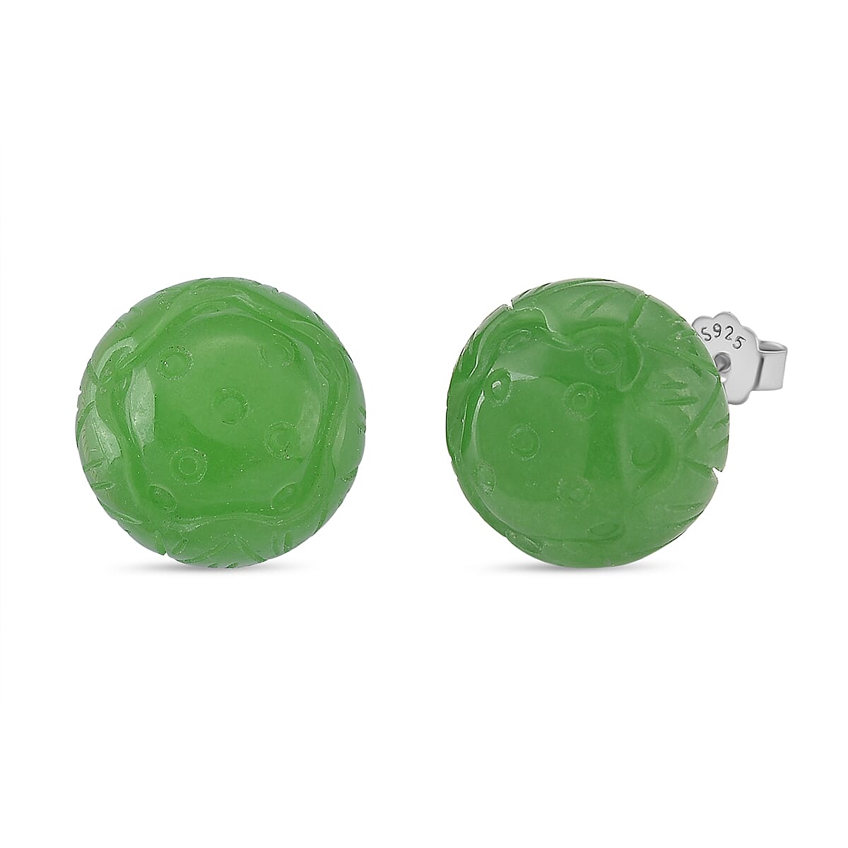 Enhanced Green Jade Stud Earring with Push Back in Rhodium Overlay Sterling Silver 35.00 Ct. 8166568 0