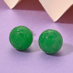 Green Jadeite Earring with Push Back in Rhodium Overlay Sterling Silver 35.00 Ct.