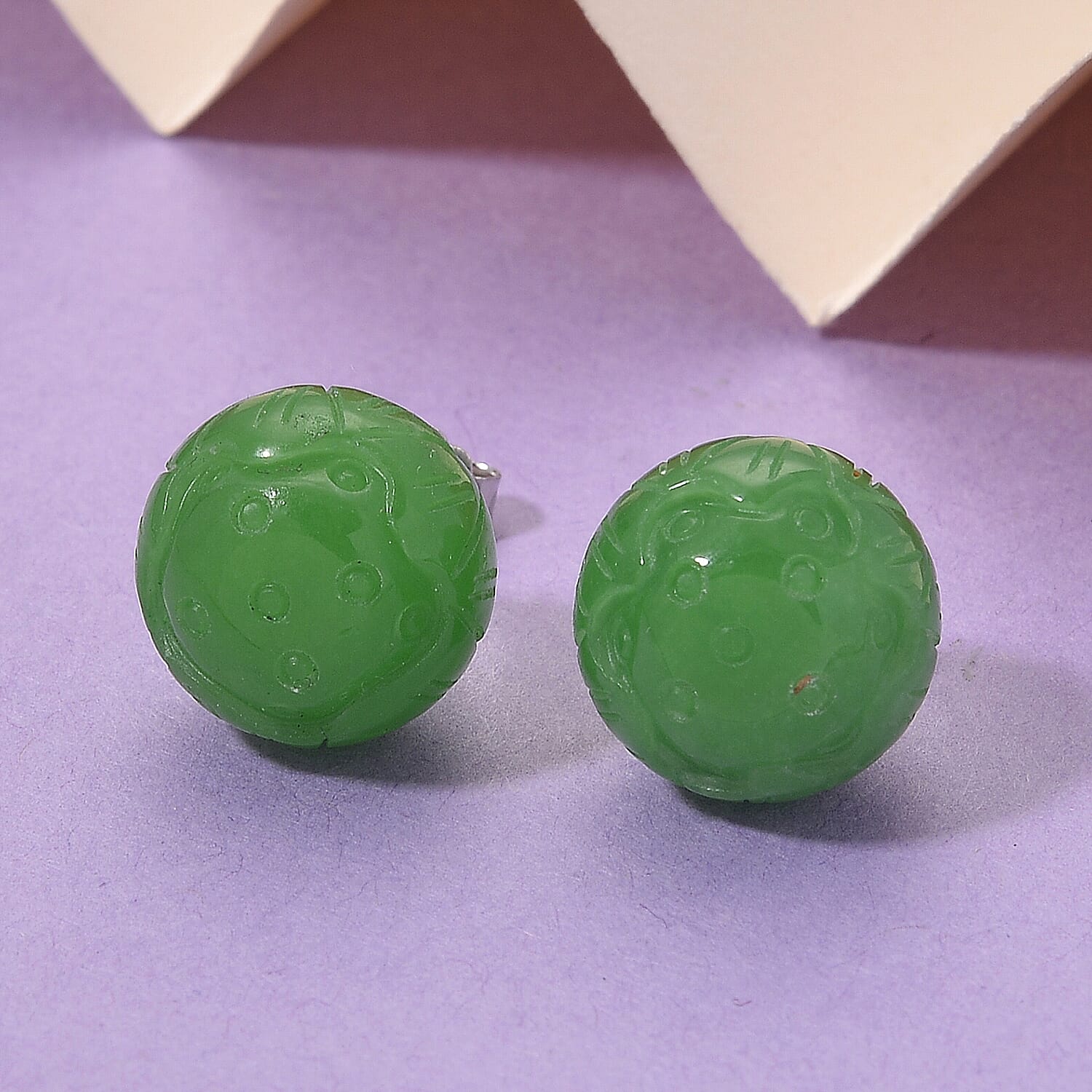 Enhanced Green Jade Stud Earring with Push Back in Rhodium Overlay Sterling Silver 35.00 Ct. 8166568 2