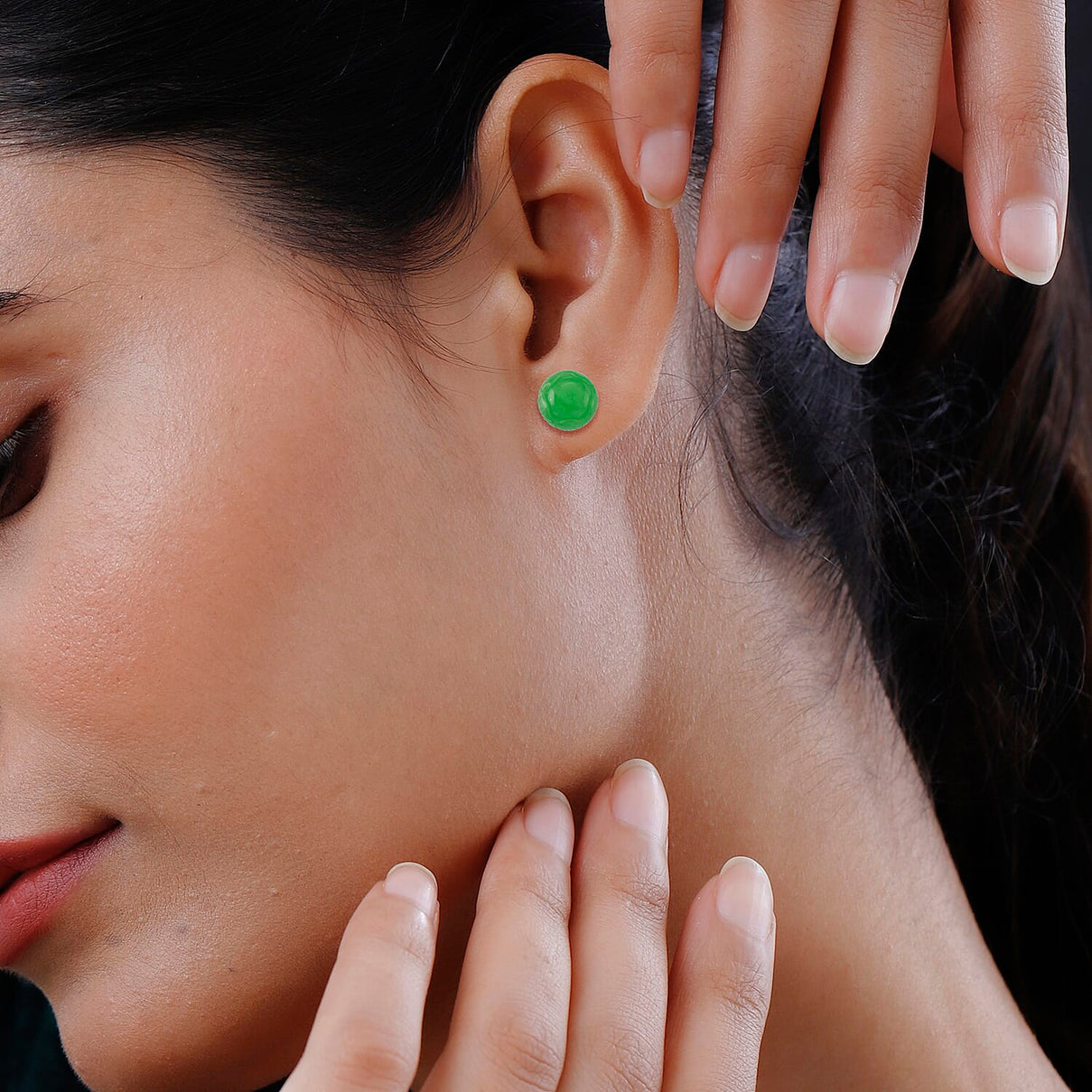 Enhanced Green Jade Stud Earring with Push Back in Rhodium Overlay Sterling Silver 35.00 Ct. 8166568 3