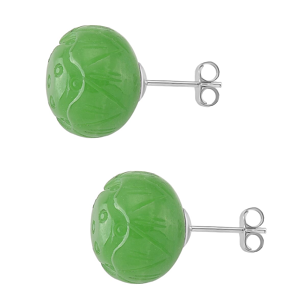 Enhanced Green Jade Stud Earring with Push Back in Rhodium Overlay Sterling Silver 35.00 Ct. 8166568 4