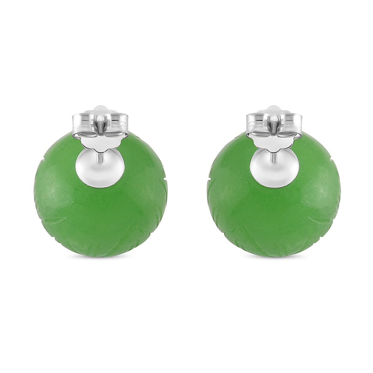 Enhanced Green Jade Stud Earring with Push Back in Rhodium Overlay Sterling Silver 35.00 Ct. 8166568 5