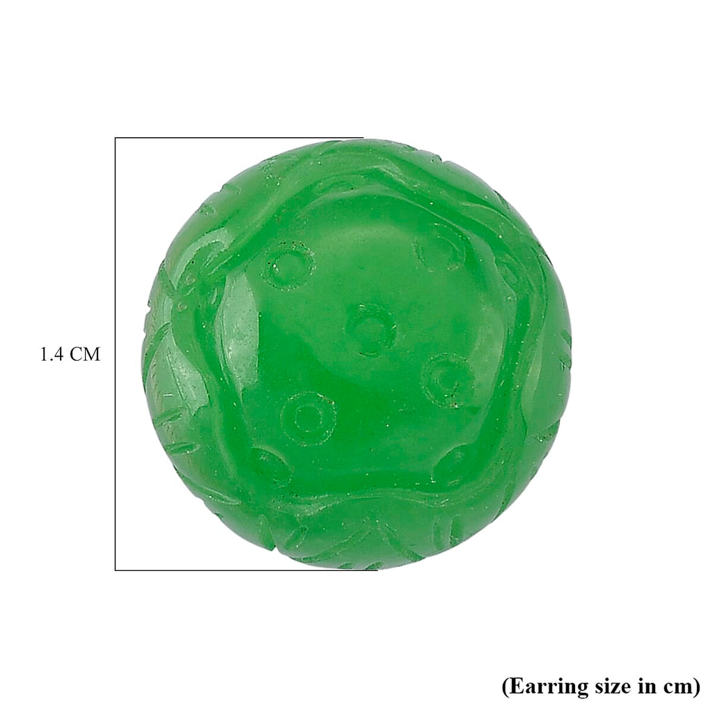 Green Jadeite Earring with Push Back in Rhodium Overlay Sterling Silver 35.00 Ct.